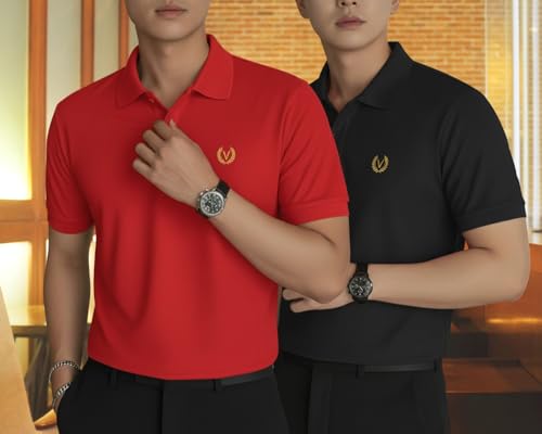 Image of MACK JONNEY Men's Solid Polo T-Shirt | Premium Cotton Blend | Regular Fit | Short Sleeve | Collared Casual Wear|Pack of 2 -MJ-157