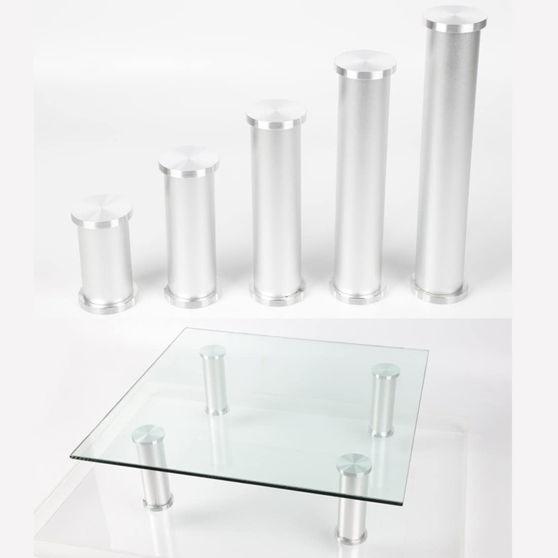 Regulowane aluminiowe nogi stołowe, zestaw 4 sztuk, samoprzylepne, antypoślizgowe nóżki, podpórka do łazienki, 25 cm, srebrne, h łatwa instalacja