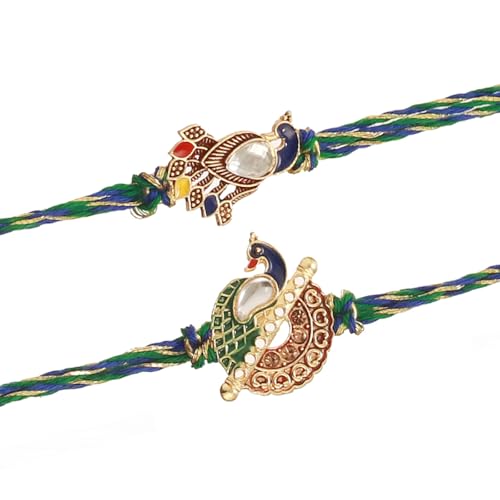 Image of TIED RIBBONS Rakhi for Brother - Set of 2 Premium Beaded Peacock Rakhi for Brother Bhaiya Boys Men Kids with Tikka - for Rakshabandhan