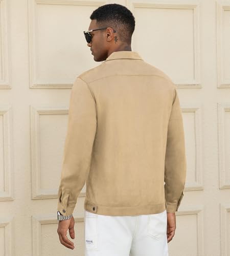 Alex Vando Mens Suede Shirt Jackets Long Sleeve Two Pockets Snap Casual Button Down Shirts