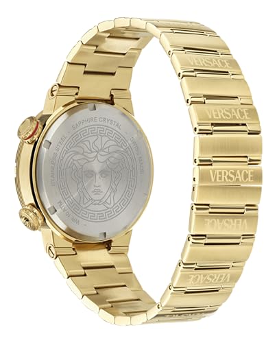 Versace Greca Logo Diver Collection Luxury Mens Watch Timepieces with a Gold Bracelet and Case Featuring a Black Dial3