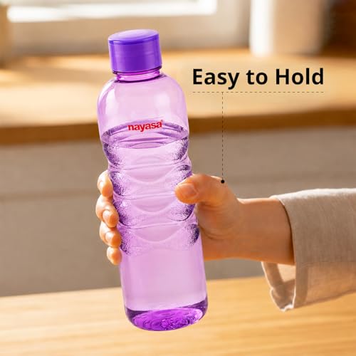 Image of Nayasa Revello 1000 ML Pet Plastic Fridge Water Bottles Set of 6 | BPA Free | Leak Proof | Airtight Lid | Purple