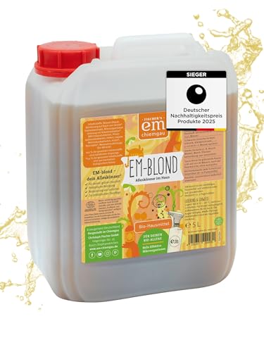 EM-Chiemgau Probiotischer EM-Reiniger & Geruchsneutralisierer EM-blond [Effektive Mikroorganismen] Universales Haushaltsmittel als Kompostbeschleuniger Tierpflege & Schimmel Vorbeugen (5 L)