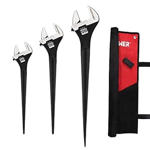 MAXPOWER 3-pieces Spud Wrench, 10-inch 12-inch 16-inch Adjustable Wrench Set with Kitbag