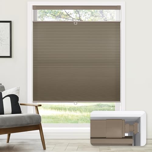 Image of LazBlinds No Tools No Drill Cordless Cellular Shades, Top Down Bottom Up (TDBU) Honeycomb Shades for Home, Light Filtering Thermal Insulation Blinds for Windows, 20 inch W x 48 inch H, Taupe
