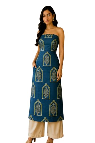 Image of Ethnics of Kutch Womens's Ajrakh Modal Silk Natural Dye Hand Block Print Unstitched Kurta Fabric