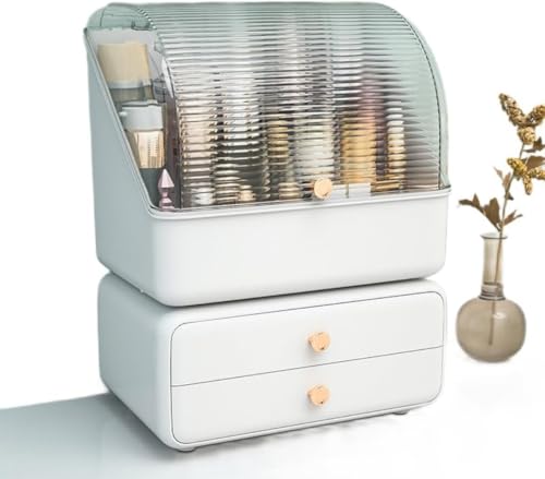 Getgenメイクボックス 化粧品収納ボックス コスメ収納 化粧品ケース 大容量 蓋付き 防塵 防水 引き出し付き 浴室 洗面所収納整理簡単 小物入れ 多機能 カバー おしゃれ コスメ (A)