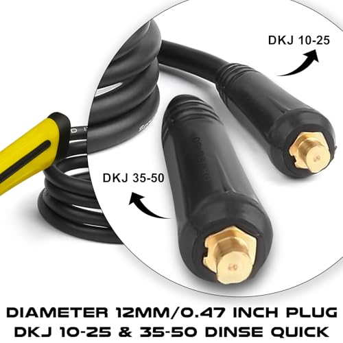 Image of SSIMDER Electrode Holder with Cable & Ground Clamp Set, 600A Stick Welder Stinger with Dinse 10-25 & 35-50 Plug, Heavy Duty ARC Welding for Home, Garage & Automotive