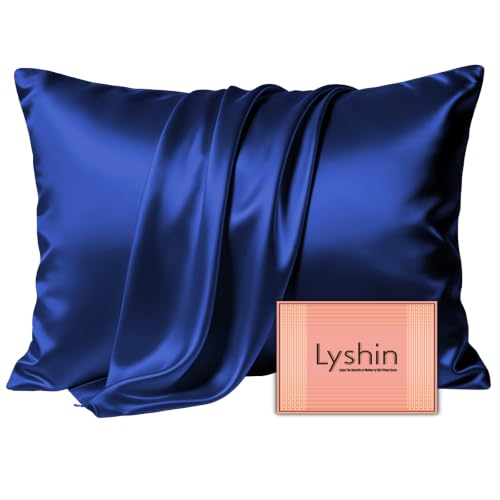 Image of LYSHIN Silk Pillow Cases Queen Size with Hidden Zipper, Royal Blue