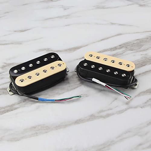 Fleor High Output Alnico 5 Guitar Pickup Double Coil Humbucker Pickups Neck And Bridge Set (Cream+Black) #TOP1