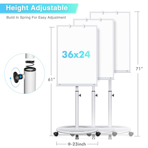 Whiteboard on Wheels 36 x 24 inches - Standing Magnetic Dry Erase Board, Mobile White Board Easel with Flipchart Hooks Portable Rolling Easel for Classroom Office Home (Silver) - Thumbnail 2