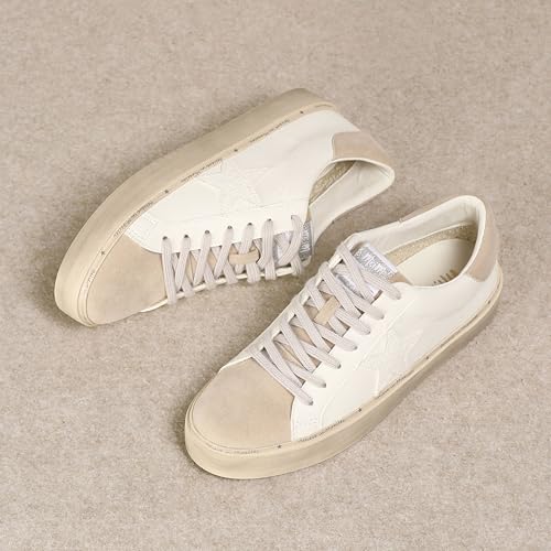 Image of Mi.iM Gaby Rubber Sole Lace-up Snake Print Suede Star Sneakers (White Beige, US Footwear Size System, Adult, Women, Numeric, Medium, 8.5)