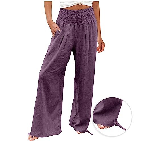 Wide Leg Linen Pants for Women 2025 Summer Loose Wide Leg Palazzo Pants Spring High Waist Flowy Beach Trousers Outfits2