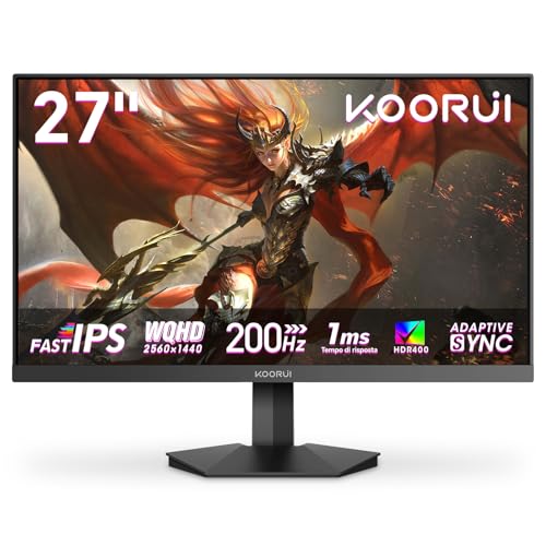 KOORUI G2721P Monitor Gaming Plano 27', Fast IPS, 200 Hz, 1 ms GTG, QHD (2560 x 1440, 350 nit, 95% DCI-P3, HDR 400, HDMI, DisplayPort)