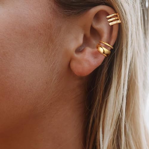 Image of YANCHUN Ear Cuffs Non Piercing 14K Gold Plated Ear Cuff Earrings for Women Trendy Stuff Clip on Cartilage Earring Stacks Non Pierced Adjustable Fake Earrings Set Jewelry Christmas Gift 2026 Stocking Stuffers