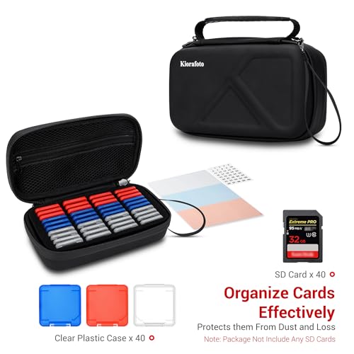 Image of EVA PU SD Card Case with 40 PCS Individual Plastic Memory Card Holder for 40 SD SDXC SDHC Cards,Dual Protect Water-Resistant Anti-Shock SD Card Carrying Case Organizer with Handle & Labels