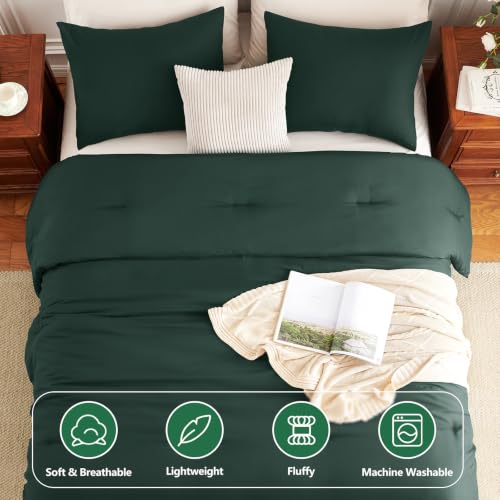 Image of HIMEET Queen Comforter Set, 3 Pieces with 2 Pillowcases, Forest Green