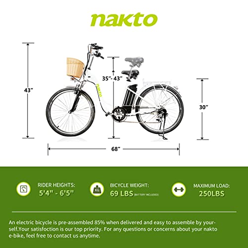 Nakto Electric Bike 26" Electric Bicycle For Adults 250W Brushless Gear Motor 6-Speed Gear E-Bike With Removable Waterproof Large Capacity 36V10.4A Lithium Battery - Up To 45 Miles And 20+ #TOP5