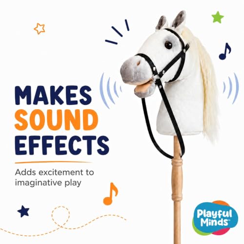 Image of Nature Bound Plush Handcrafted Hobby Horse Stick Pony Provides Fun Pretend Play for Toddlers, 36-Inch with Sound Effects (White)