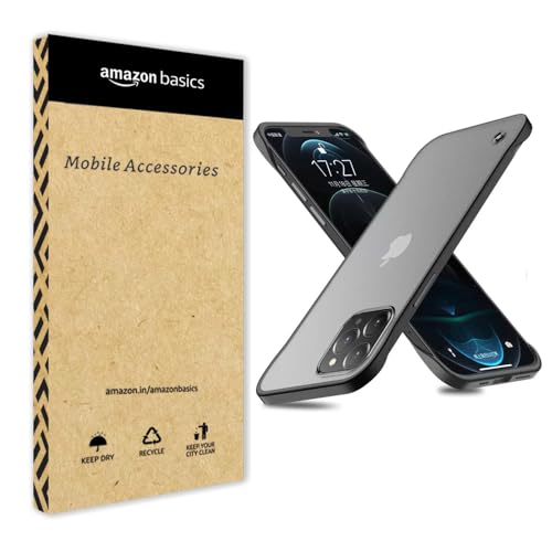 Image of amazon basics Compatible with iPhone 14 Pro Back Cover Case | Stylish Frameless Matte Hard Skin | Soft TPU Shock Proof Bumper Back Cover Case for iPhone 14 Pro (Black)