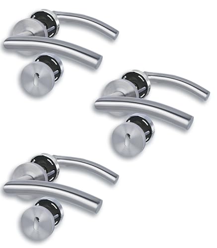 Alpertec Set of 3 Door Fittings, Set of 3, Satin Stainless Steel for 3 Room Doors with Deadlock Holes, Cliprosette