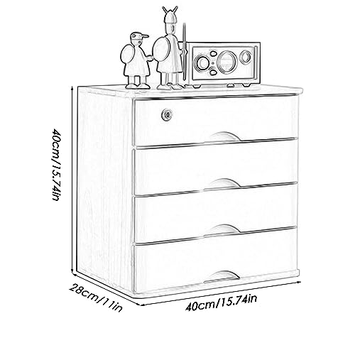 Archivador de madera con cerradura, oficina de 4 cajones para documentos A4, solución segura de almacenamiento de escritorio de varios niveles para suministros de oficina y papelería.