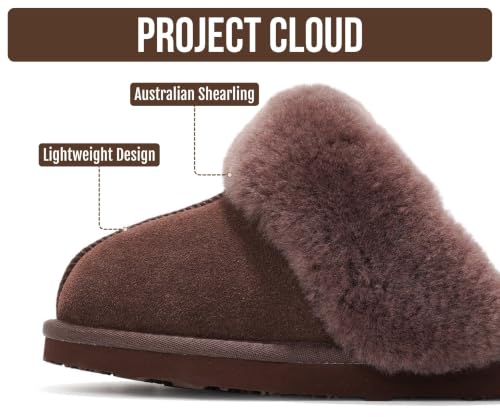 Image of Project Cloud Genuine Leather Slippers for Women with Genuine Fur Lining, Non-Slip Indoor /Outdoor Clog Mule Slippers, Memory Foam Insole