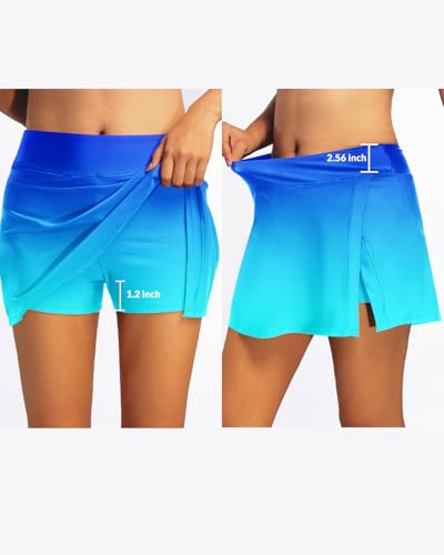Image of Women Swim Skirt Tummy Control Swimsuit Skirt with Built-in Shorts High Waisted Split Swim Bottom (Available in Plus)