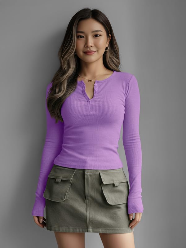 Image of Dream Beauty Fashion Women's Long Sleeve Slim Fit Top /T-Shirt Henley Neck Casual (BZF-Top-Saiyaara-1)