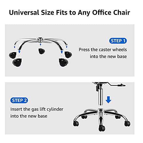 MASTERY MART Office Chair Base Replacement, 28 Inch Heavy Duty 2500Lbs Metal Leg, Reinforced for Swivel Gaming Chair, Universal Caster and Gas Cylinder Size, Polished Steel - Image 5