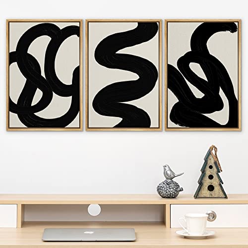SIGNLEADER Framed Canvas Print Wall Art Set Duotone Minimal Dark Brush Stroke Landscape Abstract Shapes Illustrations Modern Art Boho Decorative for Living Room, Bedroom, Office - 16"x24"x3 NATURAL - Image 3