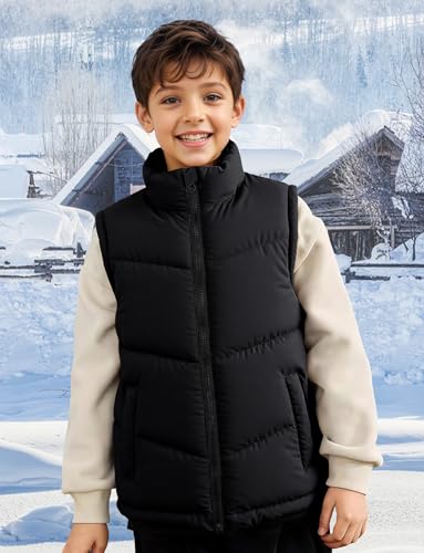 Boys Girls Winter Puffer Vest Stand Collar Windproof Jacket Soft Padded Vests Full Zip Quilted Outwear 7-14 Years3