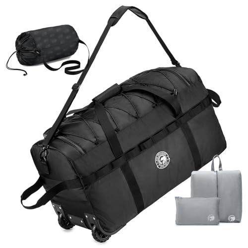 YOODI 100L XXL Faltbare Reisetasche Handgepäck Groß mit Rollen Wasserdicht Oxford 70x35x40cm Travel Bag with Wheels mit Kulturbeutel und Schuhbeutel Camping Sporttasche mit Griffen und Schultergurt