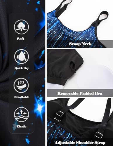 Hanna Nikole Tankini Set Damen Übergröße Bauchkontrolle Bademode Elastische Zweiteilig Badeanzüge mit Boardshorts Blauer Sternschnuppen 52 4