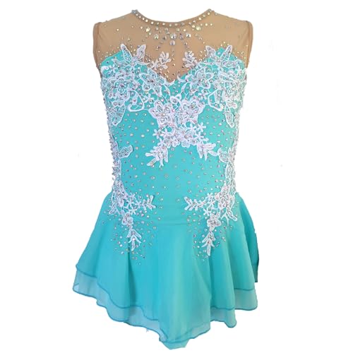 JoyCan Vestido verde de patinação artística para mulheres e meninas, roupa de patinação artística, V