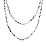 BHUBREA 925 Sterling Silver 4mm Round Rolo Link Chain Necklace Solid Italian Cable Chain Necklace fo