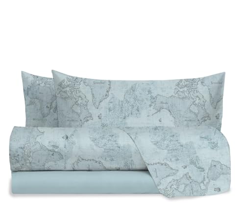 hermet Set Lenzuola Letto Matrimoniale In 100% Cotone Fantasia, Completo Letto 2 Piazze, Lenzuolo da Sopra + Lenzuolo con Angoli +2 Federe, Flavia Avio