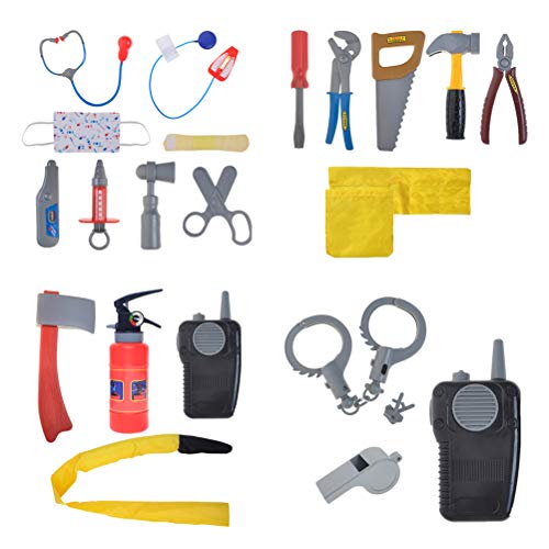 TOPTIE 4 Sets Kids' Role Play Costume Doctor Surgeon Police Officer Fire Chief Dress up Sets for Kids