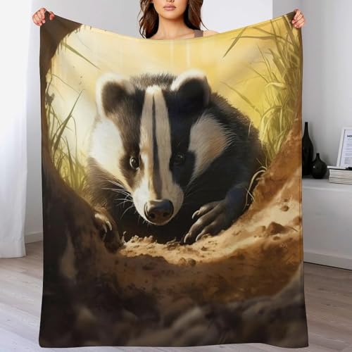 Couvre-lit couverture de canapé motif blaireau impression 3D flannel - 2