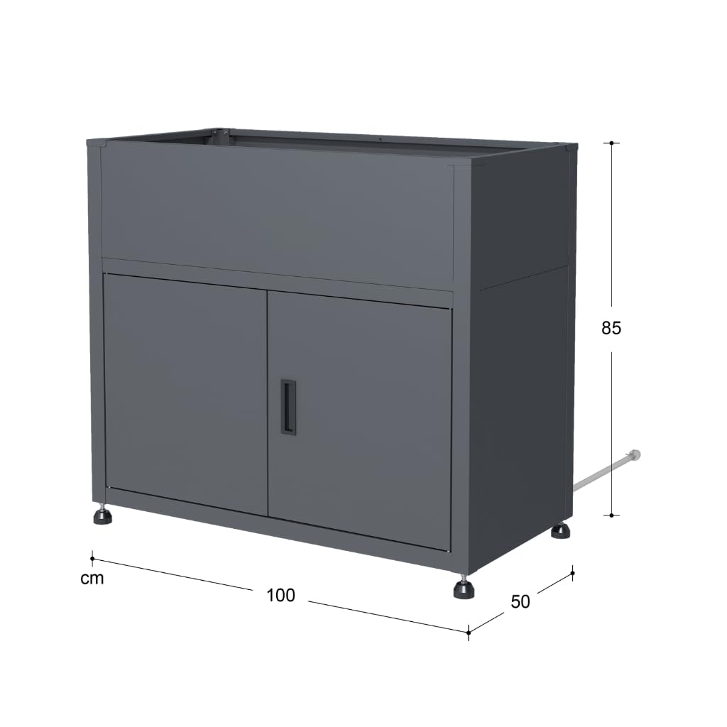 Armoire de Jardin 100cm avec Jardinière Intégrée, Gris Anthracite | Acier Galvanisé, Rangement Extérieur
