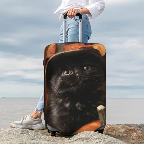 Black Kitten Witch Hat Pumpkin Elastic Travel Luggage Covers Dustproof Scratch-Resistant Suitcase Protector Fit 22-24 Inch 7