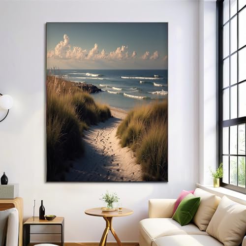 Arte de pared de lienzo playa vintage en gris marrón para dar calidez al hogar