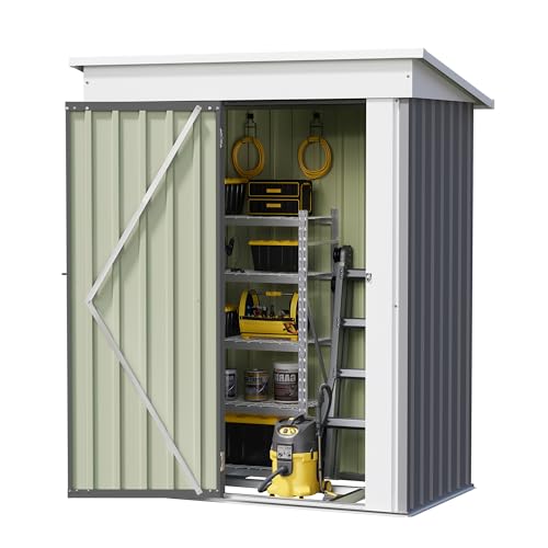 Image of Devoko 5 x 3 FT Storage Sheds with Floor Frame, Waterproof Garden Tool Shed with Lockable Door, Outdoor Metal Small Shed for Backyard Patio Lawn, Gray
