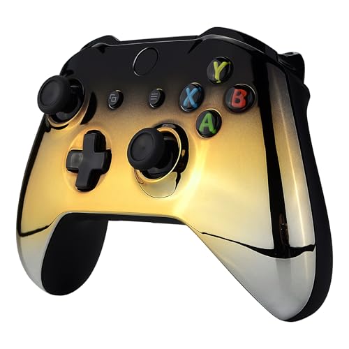 Image of eXtremeRate Tri-Color Gradients Glossy Faceplate Cover, Chrome Black Gold Silver Front Housing Shell Case Replacement Kit for Xbox One S & One X Controller (Model 1708) - Controller NOT Included