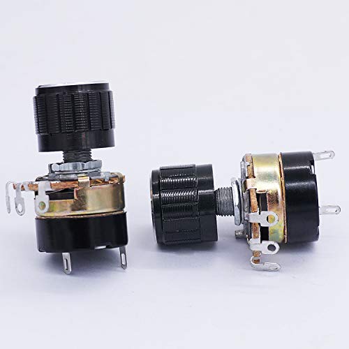 TWTADE 2Pcs 10K Ohm Single Linear Taper Dimmer Potentiometer with on/Off Switch + 2pcs Black Aluminum Alloy knob