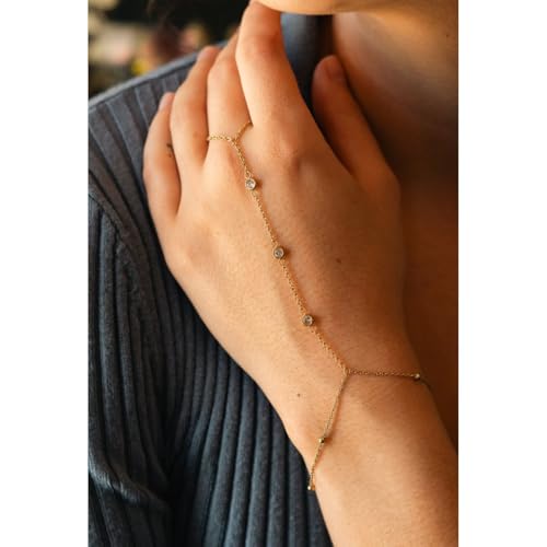 14K Gold Hand Chain Bracelet - 1.2mm Gold Finger Ring Bracelet - Non-Tarnish and Waterproof Hand Bracelets for Women - 5.5" to 7" length - Dainty Gold Bracelet2