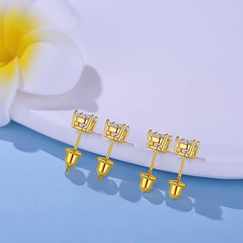 Moconar Safety Screw Earring Backs Replacement For Diamond Studs 2 Pairs Can Be Poke Or Not(Gold),14K Gold Plated 925 Sterling Silver Screw On Earring Backings For Threaded Post 0.031"/0.8Mm #TOP3