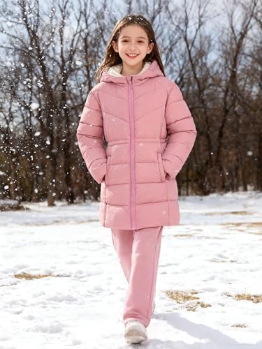 UNIFACO 5-12 Years Girls Winter Coat Heavyweight Puffer Coat with Cinched Waist Hooded Winter Jackets for Girls - Image 3