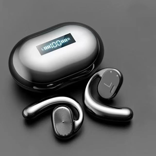 Open Ear Headphones Bluetooth Earphones Sports with Smart Digital Display,48H Playtime, IP54 Waterproof, Wireless Earbuds Lightweight Design Fit Cycling, Running,Workout,Black