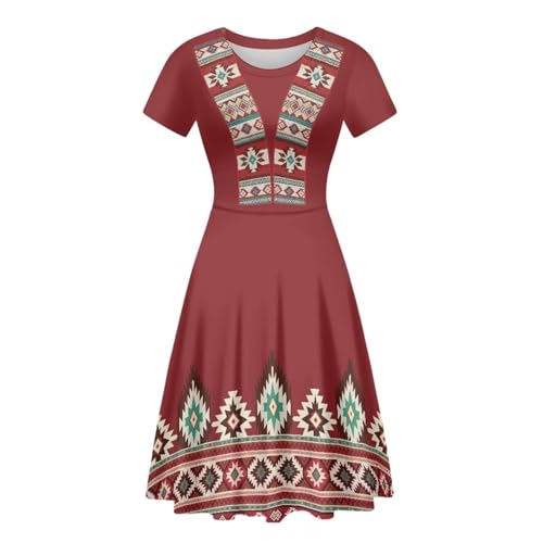 Image of HUGS IDEA Womens Puffy Swing Midi Dress Round Neck Short Sleeve Party A-Line Dresses